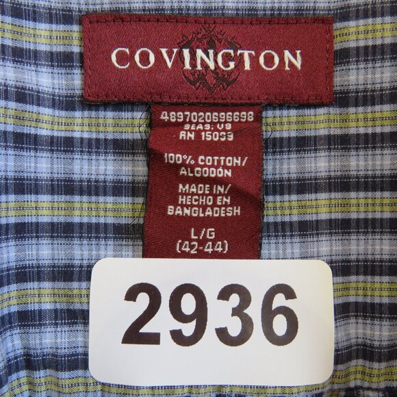 Covington* Men's Short Sleeve Button Down Curved Hem Pocket Plaid Shirt~ Large‎ - Picture 4 of 11